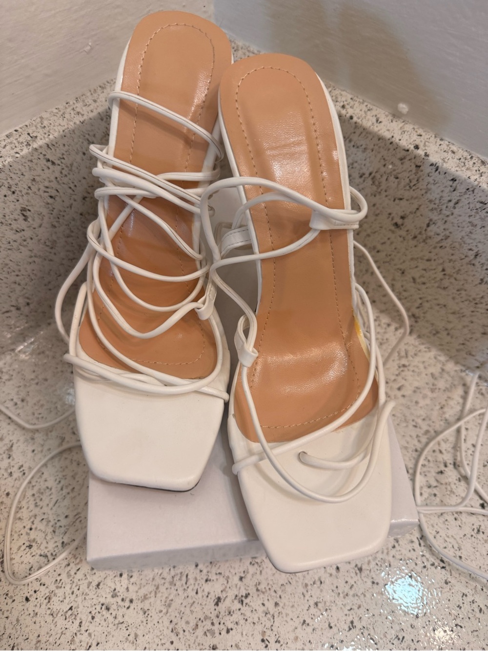 White Lace-Up Square-Toe Women's Sandals